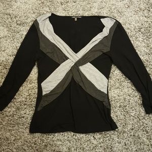 Cable & Gauge Vneck 3/4 Sleeve Black Grey Top, L
